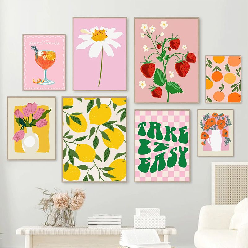 Wall Texture Spray - Colorful Homecoming Lemon Strawberry Flower Print
